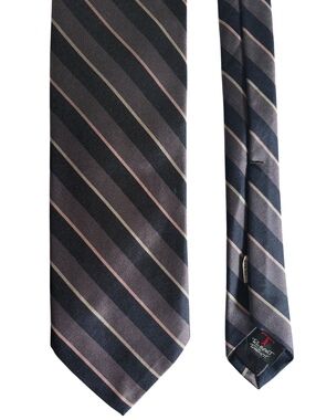 Robert Talbott Silk Gray Navy Repp Stripe Men's Designer Tie